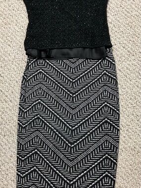 Black & White Chevron Maxi Skirt with Sequined layered Top- Women